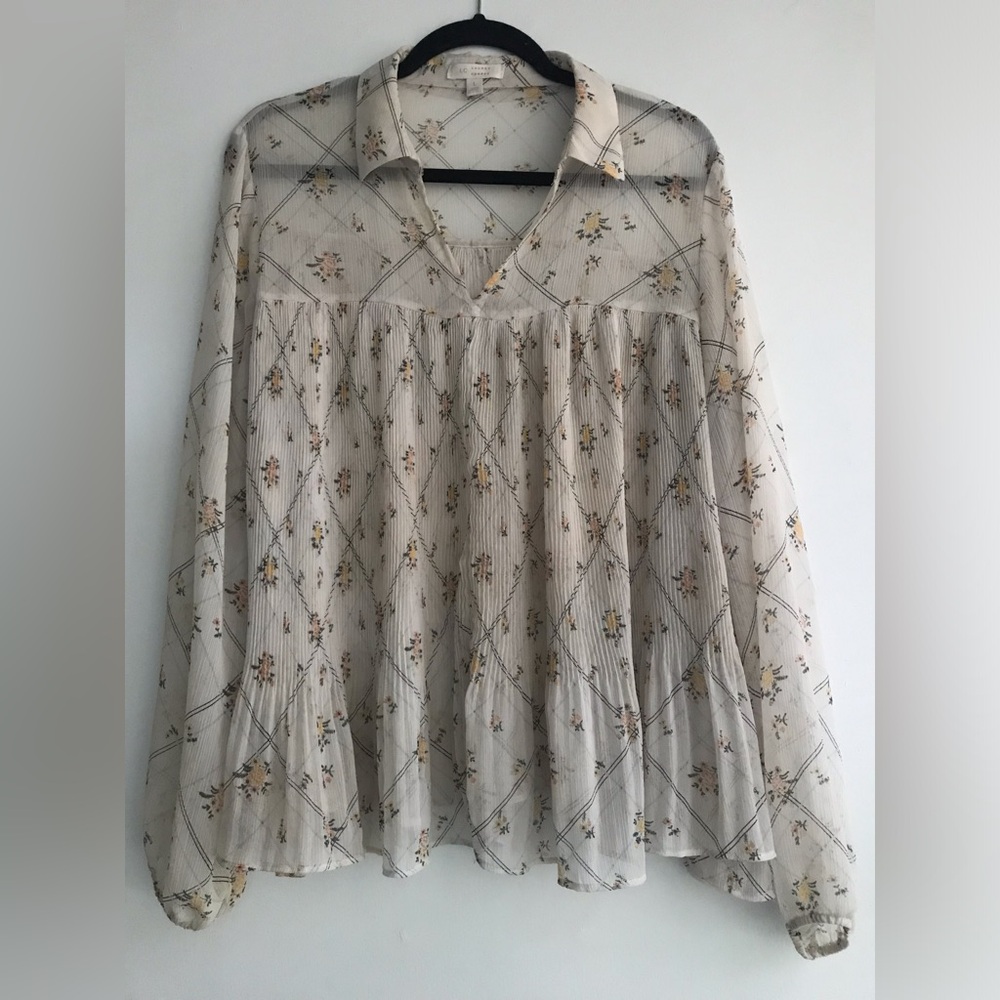 Floral print long sleeve boho ruffle sheer blouse Lauren Conrad